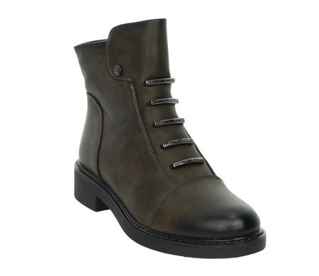 Czekoladowe botki damskie ocieplane na zamek płaskie i eleganckie Jezzi