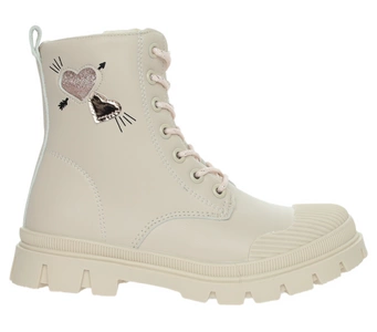 Beżowe botki dziecięce na zamek i sznurowadła ocieplane American Club
