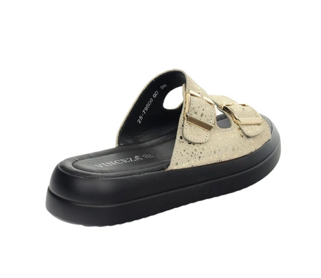 Złote skórzane sandały damskie regulowane na dwóch paskach VINCEZA