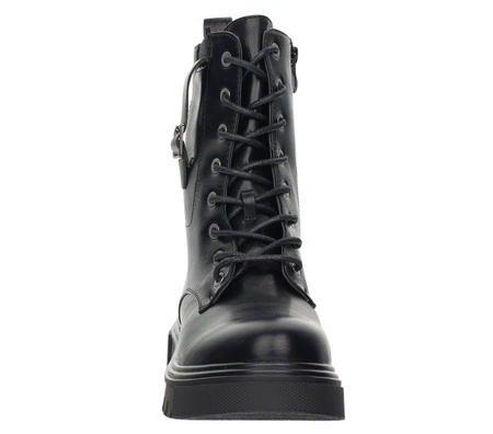 Czarne glany damskie sznurowane rokowe botki Jezzi