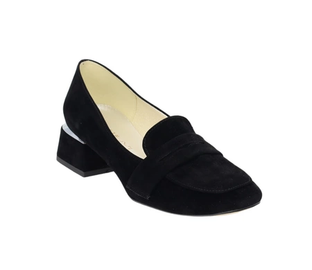 Eleganckie buty damskie na niskim obcasie mokasyny czarne zamszowe AZALI