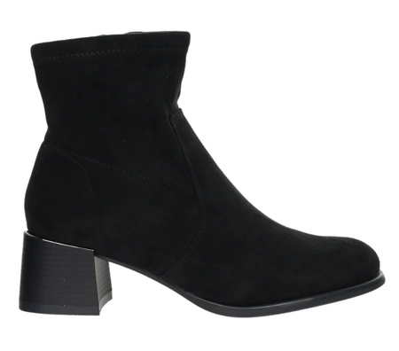 Eleganckie botki czarne zamszowe na obcasie ocieplane Jezzi