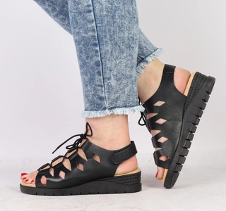 Czarne skórzane sandały damskie jezuski rzymianki Hiszpańskie El Pimpi