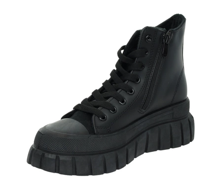 Czarne trampki ocieplane damskie na platformie na zamek ROKOWE