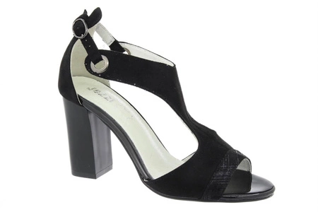 Jezzi Sandały damskie na słupku czarne zamszowe