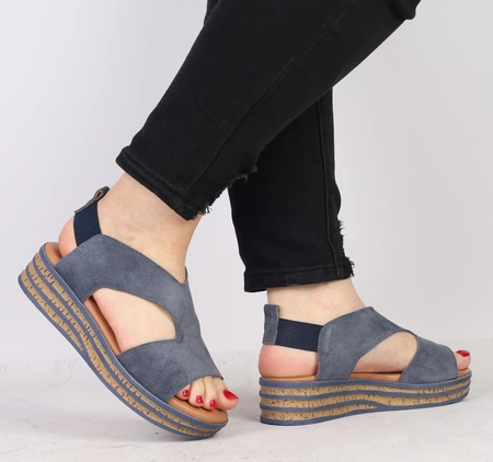 Granatowe skórzane sandały damskie na platformie Hiszpańskie El Pimpi