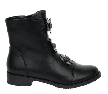 Czarne eleganckie i komfortowe botki damskie ocieplane na płaskim obcasie Jezzi