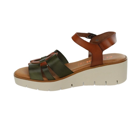 Kolorowe skórzane sandały damskie na niskiej koturnie Hiszpańskie El Pimpi