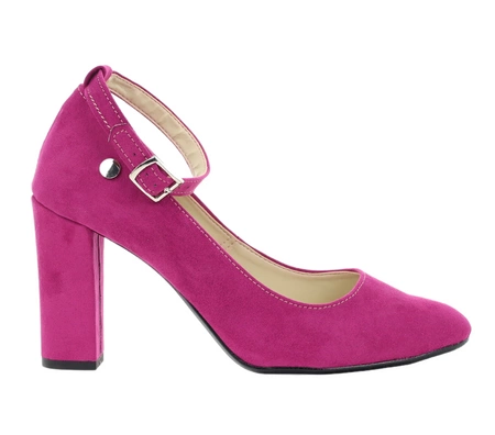 Różowe zamszowe czółenka na słupku z paskiem wokół kostki Azali