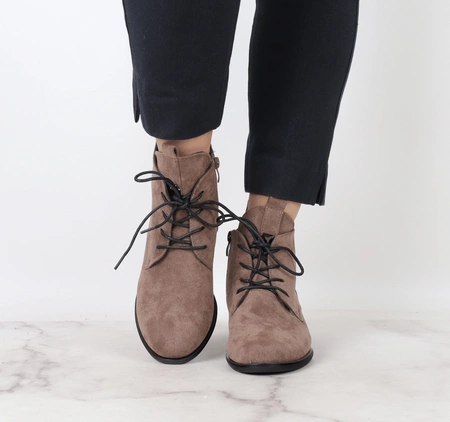 Zamszowe szare botki damskie płaskie ocieplane Gloria