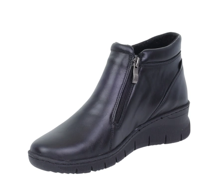 Czarne eleganckie trzewiki damskie ocieplane buty na zimę komfortowe ze skóry naturalnej Gino Fabiani