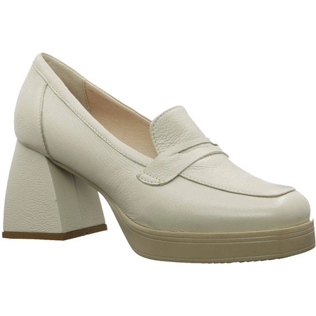 Skórzane półbuty damskie lordsy beżowe mokasyny na klocku Filipczyk