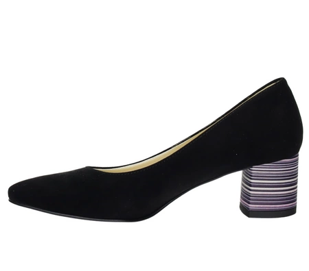 Czarne zamszowe czółenka na wygodnym eleganckim obcasie Polska Marka AZALI