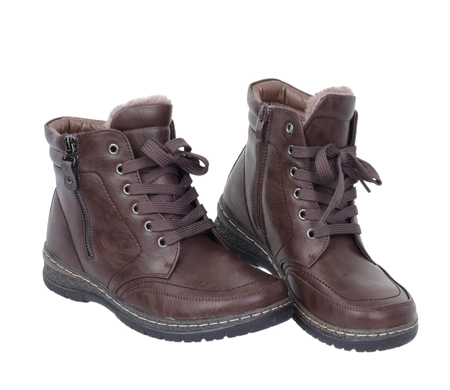 Brązowe czekoladowe trzewiki damskie komfortowe buty zimowe Haidra