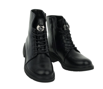 Czarne klasyczne botki damskie płaskie na zamek i sznurowadła Jezzi