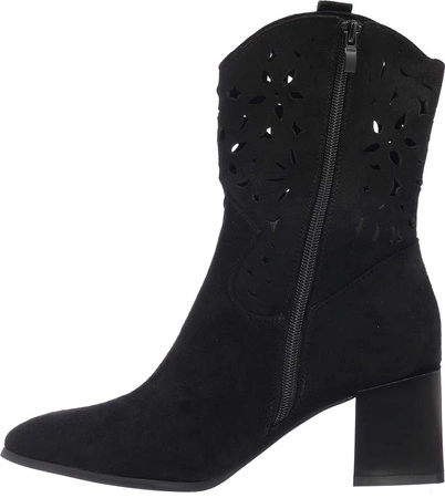 Czarne botki damskie na obcasie ażurowe Jezzi