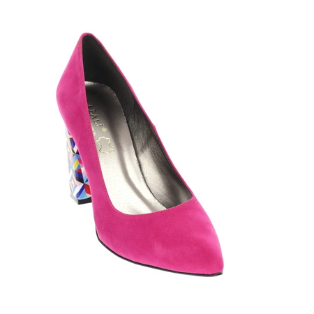 Różowe zamszowe czółenka na szerokim obcasie Sofia - Produkt Polski