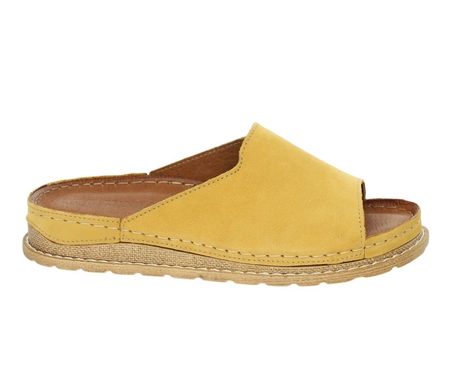 Musztardowe klapki damskie skórzane szyte w Polsce Gino Fabiani