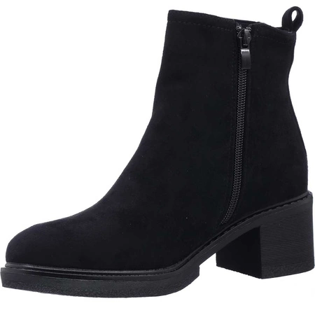 Botki zamszowe damskie czarne na klocku Malu