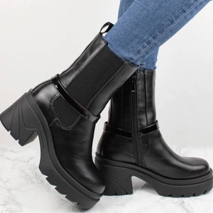 Czarne botki ocieplane damskie na ciężkiej podeszwie Jezzi RMR2165-3