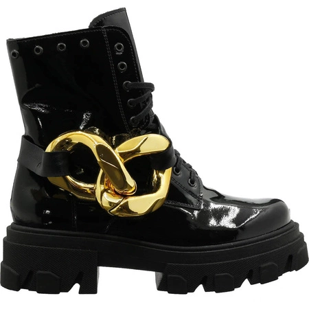 Ciężkie botki damskie skórzane lakierowane Gino Fabiani