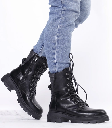 Czarne trapery damskie zimowe glany rokowe Jezzi