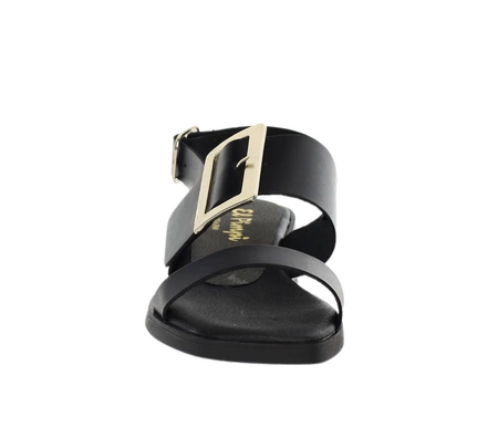 Czarne skórzane sandały damskie płaskie eleganckie El Pimpi - Made in Spain