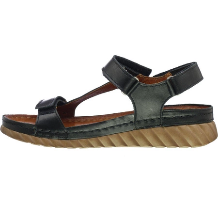 Czarne sandały damskie płaskie na paskach z rzepami szyte Gino Fabiani - Produkt Polski