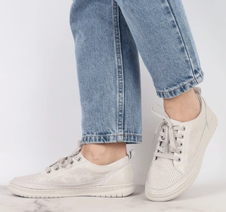 Skórzane wygodne adidasy damskie sznurowane szyte Jezzi