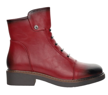 Czerwone eleganckie buty zimowe damskie na płaskim obcasie Jezzi