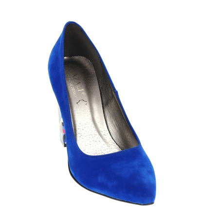 Chabrowe czółenka zamszowe na ozdobnym obcasie Sofia - Produkt Polski