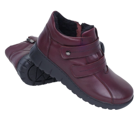 Bordowe trzewiki damskie zimowe na szerokie stopy komfortowe HELIOS 783