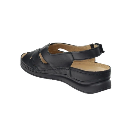 Czarne sandały damskie komfortowe ze skóry naturalnej szyte na rzep Helios