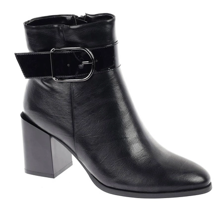 Czarne botki zimowe na obcasie eleganckie Jezzi