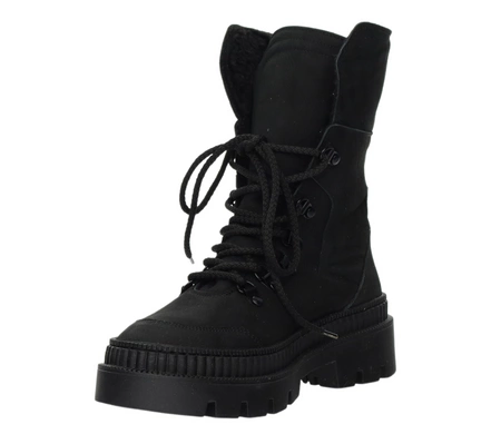 Czarne skórzane botki damskie na grubej podeszwie Polskie Gino Fabiani