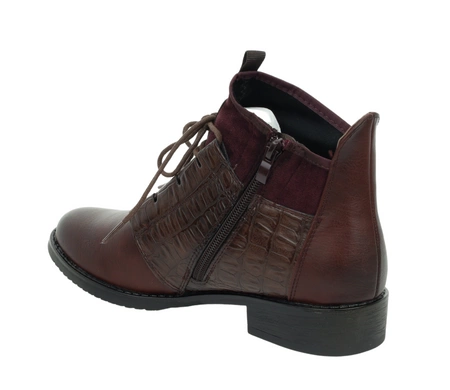 Eleganckie bordowe botki jesienne ocieplane płaskie buty Jezzi