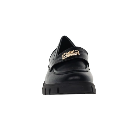 Czarne mokasyny damskie lordsy z klamrą Jezzi