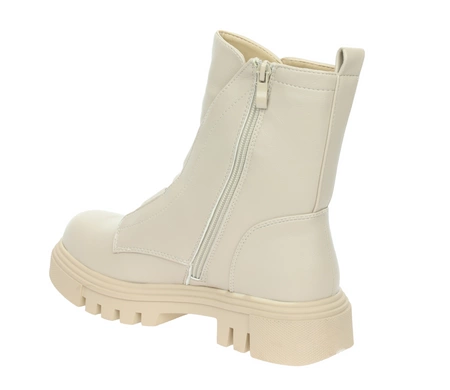 Beżowe botki glany damskie ocieplone futerkiem Jezzi