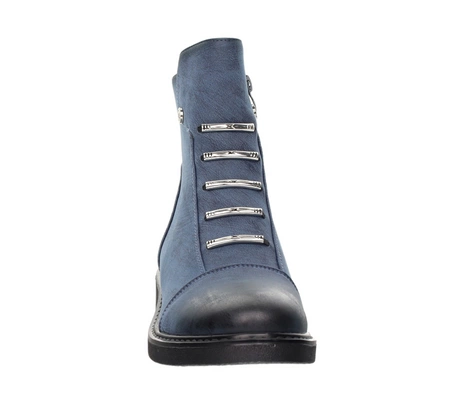 Niebieskie półbuty damskie ocieplane za kostkę na zamek eleganckie Jezzi