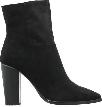 Czarne zamszowe botki na obcasie ze szpiczastym noskiem/czubkiem Jezzi