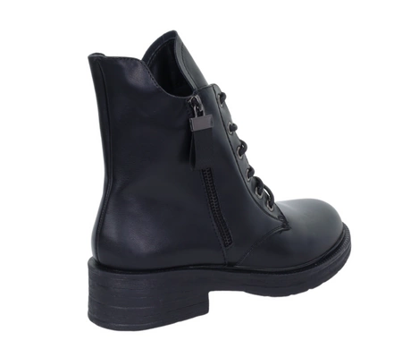 Czarne klasyczne botki damskie skórzane na zamek i sznurowadła Jezzi