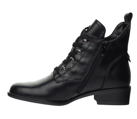 Czarne licowe botki damskie płaskie eleganckie Jezzi model ASA198-21