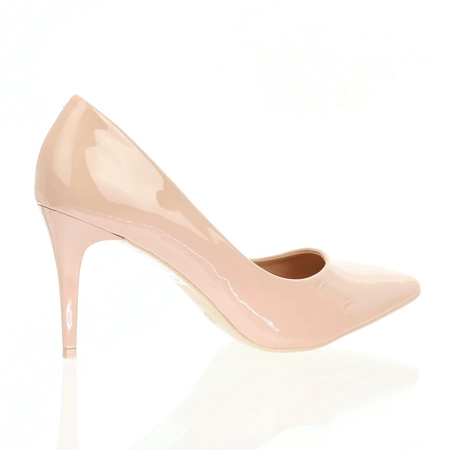 Beżowe lakierowane szpilki tanie czółenka na szpilce Seastar