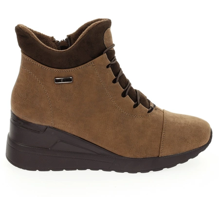 Brązowe buty damskie zimowe na koturnie Jezzi