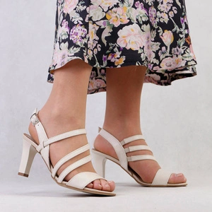 Beżowe sandały damskie na obcasie Włoska skóra naturalna Gino Fabiani - Produkt Polski