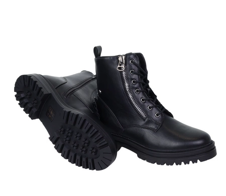 Czarne botki damskie ocieplane traperki na zamek i sznurowadła Jezzi