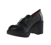 Czarne licowe półbuty na obcasie i platformie mokasyny z klamrą Jezzi