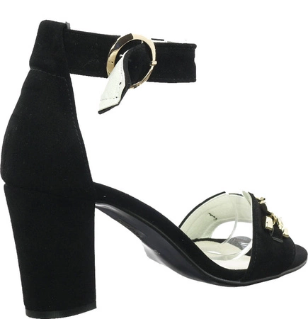 Sandały damskie czarne zamszowe z łańcuszkiem Azali - Produkt Polski