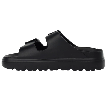 Czarne damskie klapki piankowe na dwóch paskach regulowane NEWS