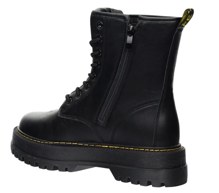 Czarne glany damskie botki traperki na platformie NEWS